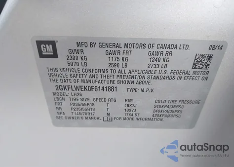 2015 GMC Terrain Sle-2 из США, поврежденный, VIN 2GKFLWEK0F6141881